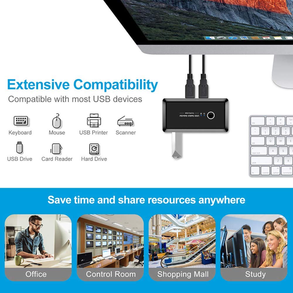 Verilux USB 3.0 KVM Switch Hub Adapter 2 Computers Sharing 4 USB Devices KVM Switch Hub Adapter for Keyboard Mouse Printer Scanner U-Disk, KVM Console Box Compatible with Mac/Windows/Linux Verilux USB 3.0 KVM Switch Hub Adapter 2 Computers Sharing 4 USB Devices KVM Switch Hub Adapter for Keyboard Mouse Printer Scanner U-Disk, KVM Console Box Compatible with Mac/Windows/Linux